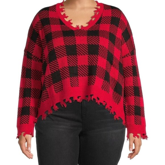 No Boundaries  V-Neck Frayed Sweater - Picture 2 of 5